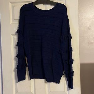 Navy blue shag sleeve sweater